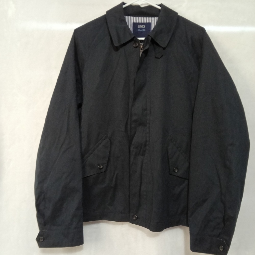 LINCS David Chu Mens M Navy Blue Black Harrington Jacket Full Zip Striped Lining